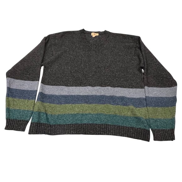J Crew Vintage Wool Linen Striped V-neck Sweater, Gray, XL - Picture 8 of 8